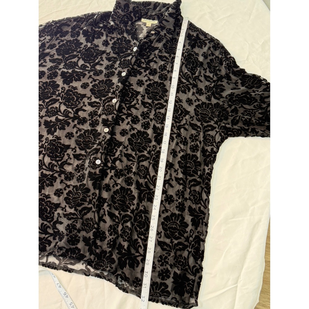 VTG 90s Ann Taylor Black Velvet Burnout Button Front Top Whimsigoth Fairy Grunge - Picture 7 of 8